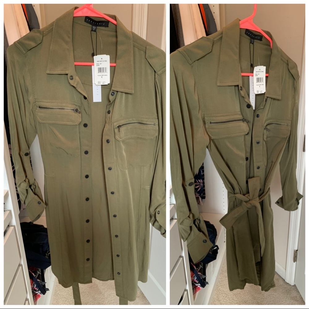 Sanctuary NWT military green shirt dress size S